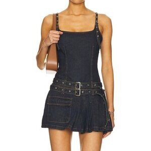Lioness Biker Mini dress Indigo blue denim with belt